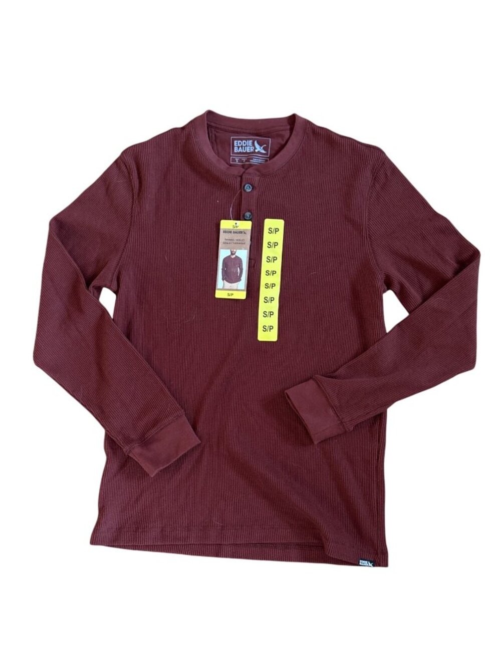 Eddie Bauer Thermal Shirt Mens Sm Henley Waffle Weave Long Sleeve Brick Red NEW